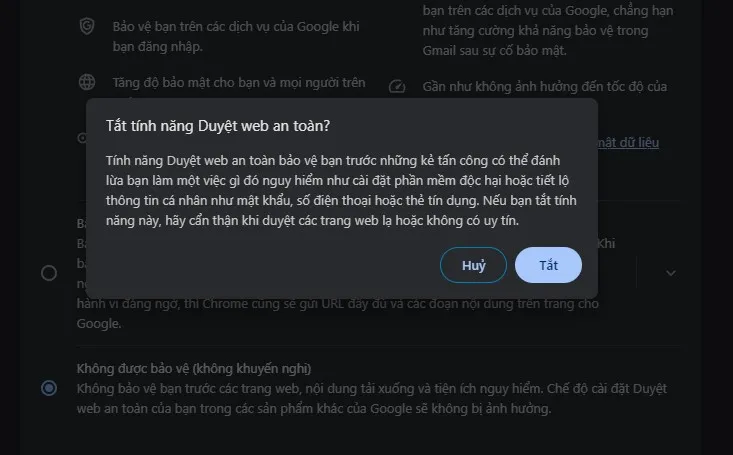 Tắt duyệt web an toàn trên Chrome