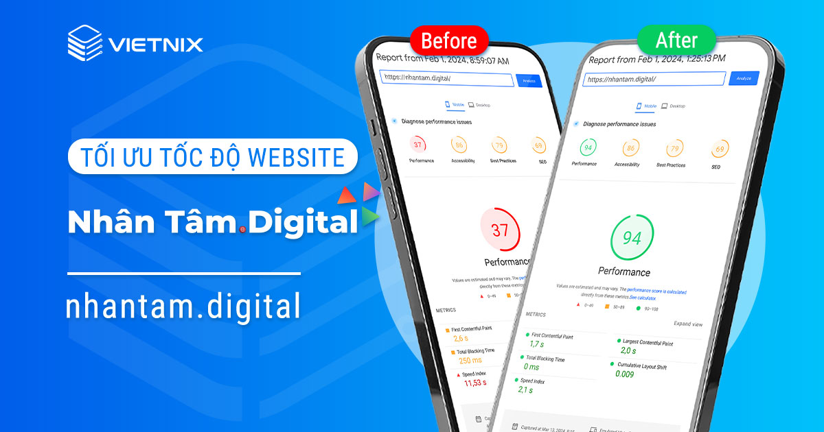 Vietnix tối ưu tốc độ tải trang cho nhantam.digital