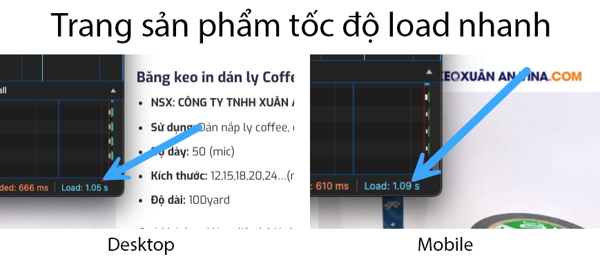 Tốc độ load trang Sản phẩm chi tiết không bị ảnh hưởng nhiều, vẫn ở mức nhanh