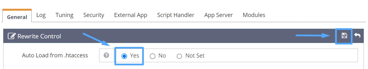 Bật tính năng Auto Load from .htaccess CyberPanel