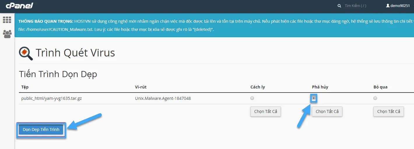 Dọn dẹp tệp nhiễm virus trong cPanel