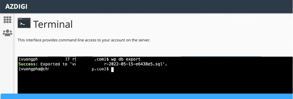 Xuất database với lệnh tại Terminal