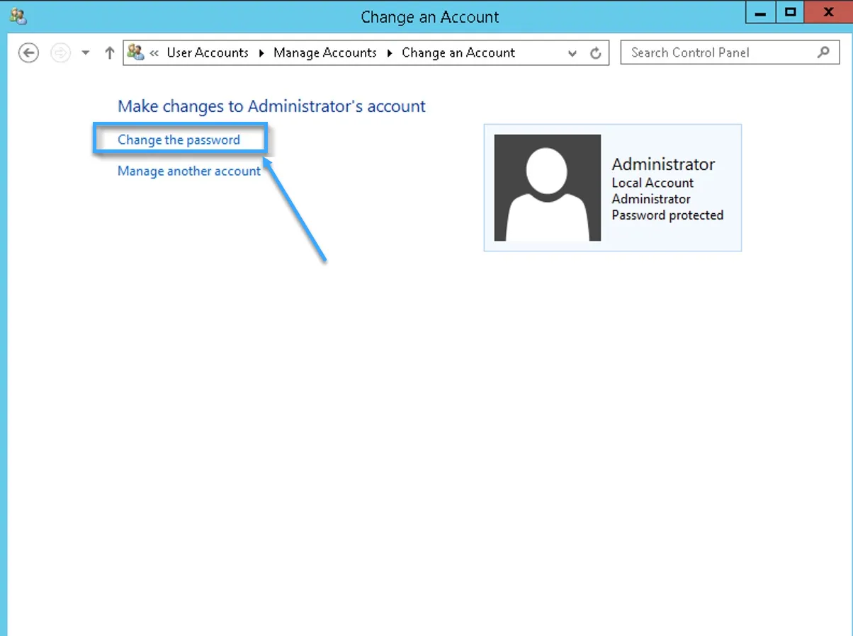 Chọn "Change the password"