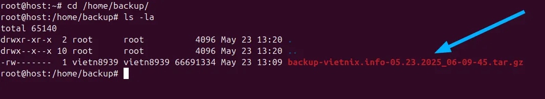 Di chuyển file backup từ website qua vị trí của file hệ thống