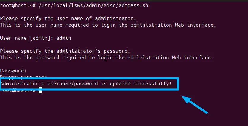 Dòng “...is updated successfully!” xuất hiện