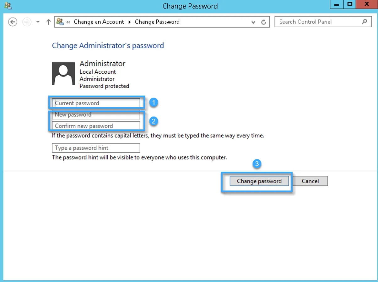Nhấn vào Change password để lưu tất cả thay đổi