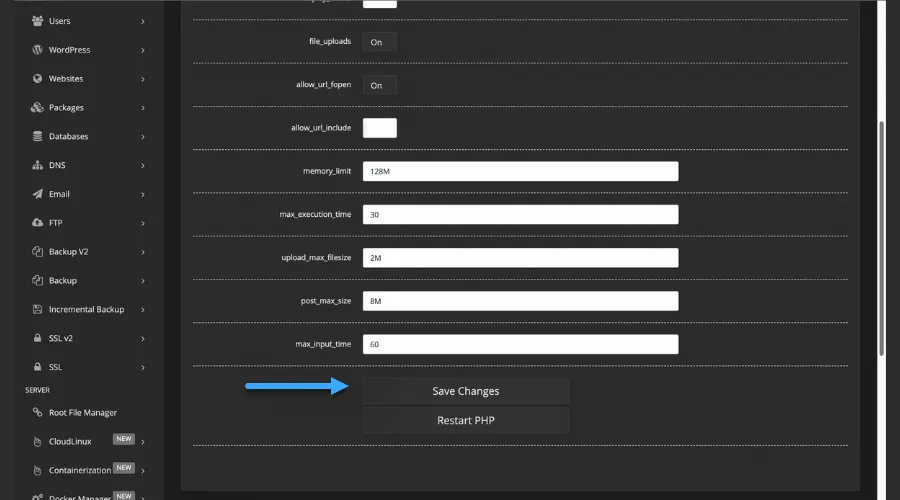 Bấm Save Changes để lưu thay đổi