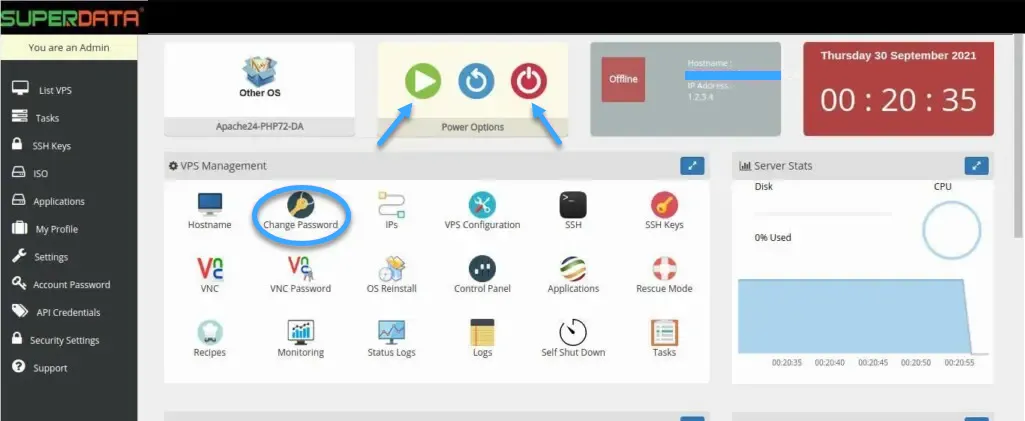 Tắt VPS tại Power Option