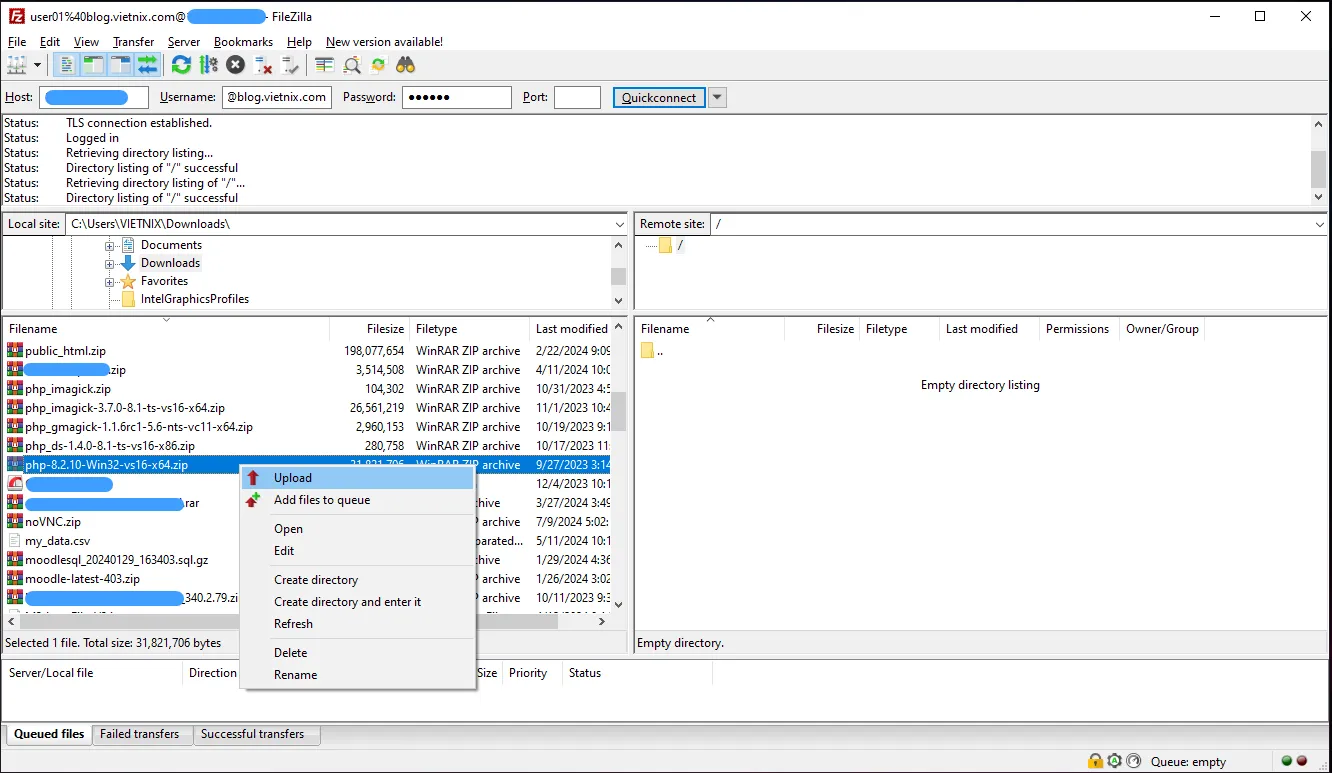 Giao diện FileZilla