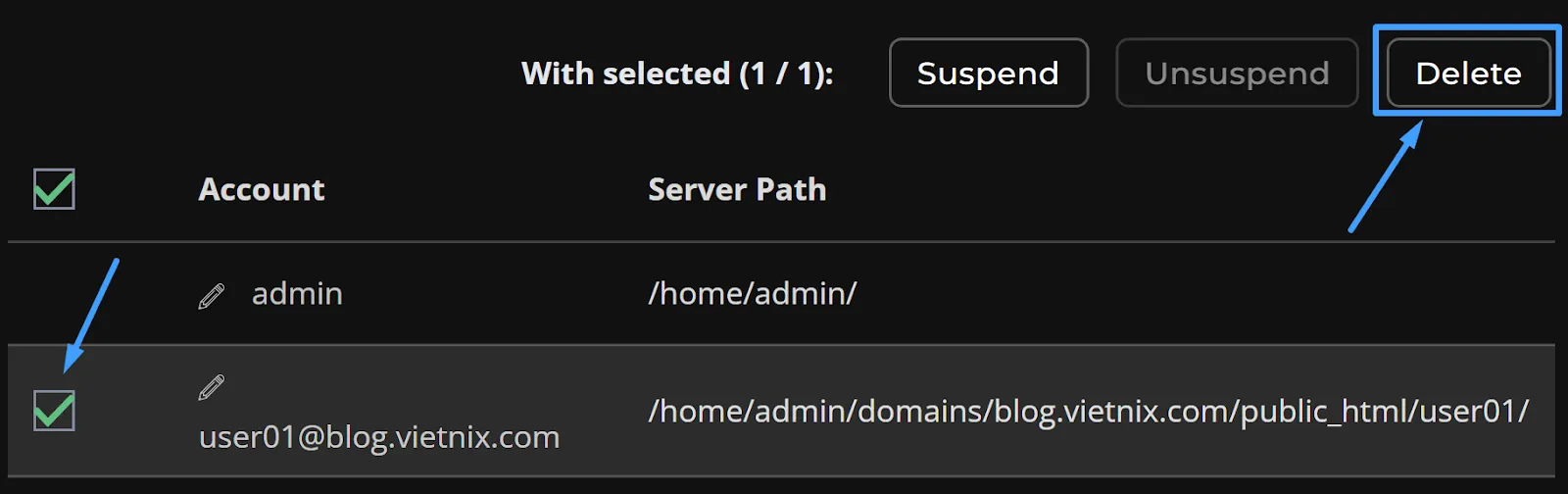 Chọn xóa account