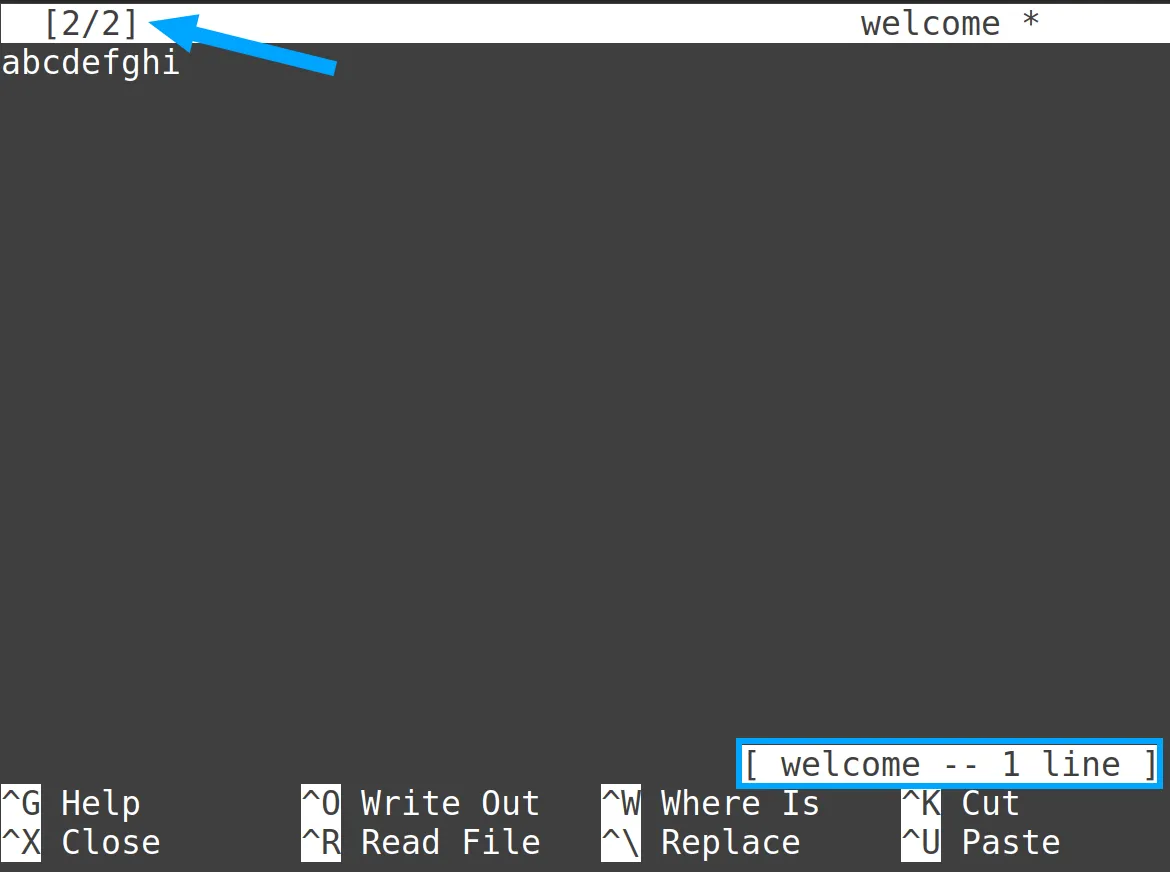 13 ví dụ sử dụng lệnh nano trong Linux hữu ích 42 Nếu nhấn ALT + → (mũi tên phải), bạn sẽ chuyển sang tab thứ hai chứa file welcome.