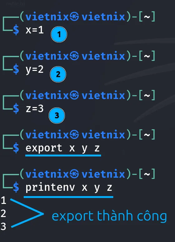 Các biến đã được export