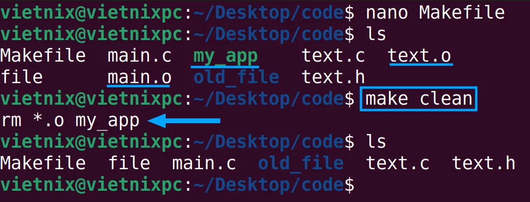 Các object file đã được xóa toàn bộ