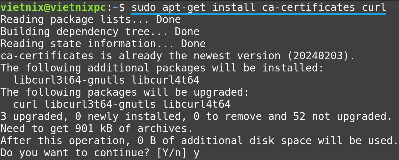 Cài đặt ca-certificates và curl