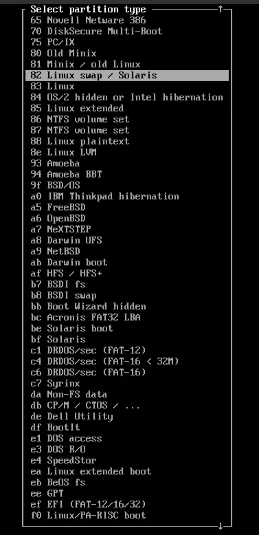 Chọn 82 Linux swap/Solaris