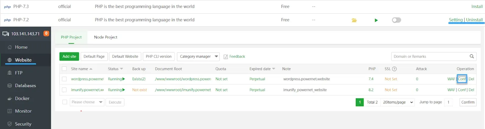 Chọn phiên bản PHP website cho trang web