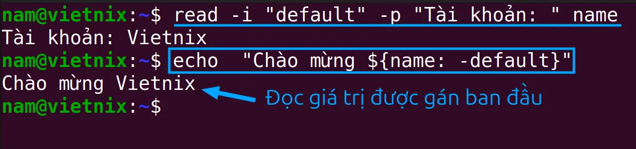 Chương trình sẽ chào người dùng bằng "Chào mừng" cùng với tên