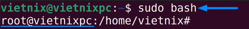 Chuyển sang user root bằng sudo