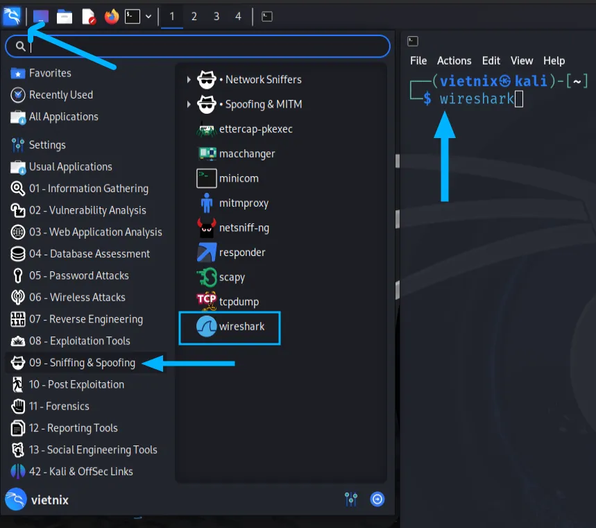 Công cụ wireshark trong Kali Linux