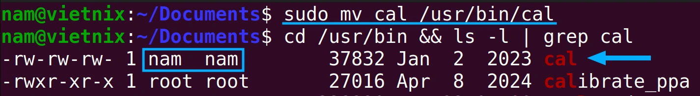 Di chuyển file "cal" mới vào bất kỳ folder "bin" nào
