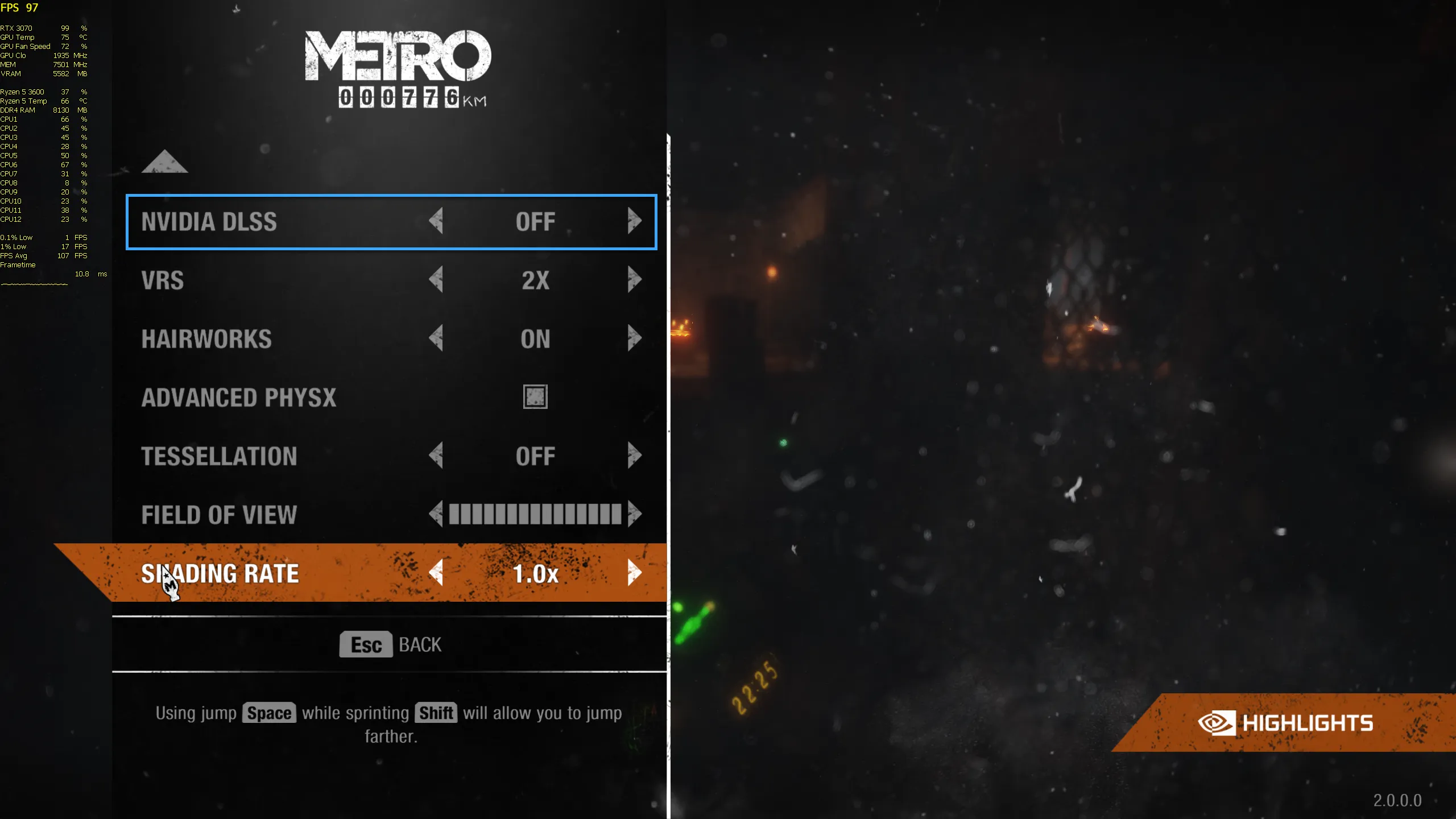 Mở DLSS trong phần cài đặt của Metro Exodus