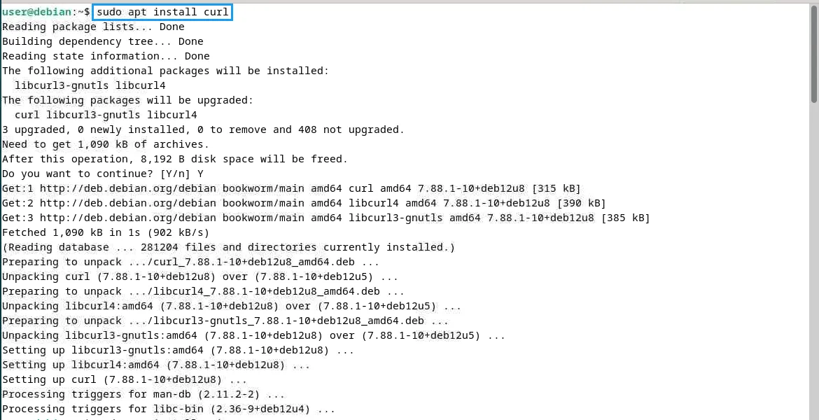 Cài đặt curl trên Debian