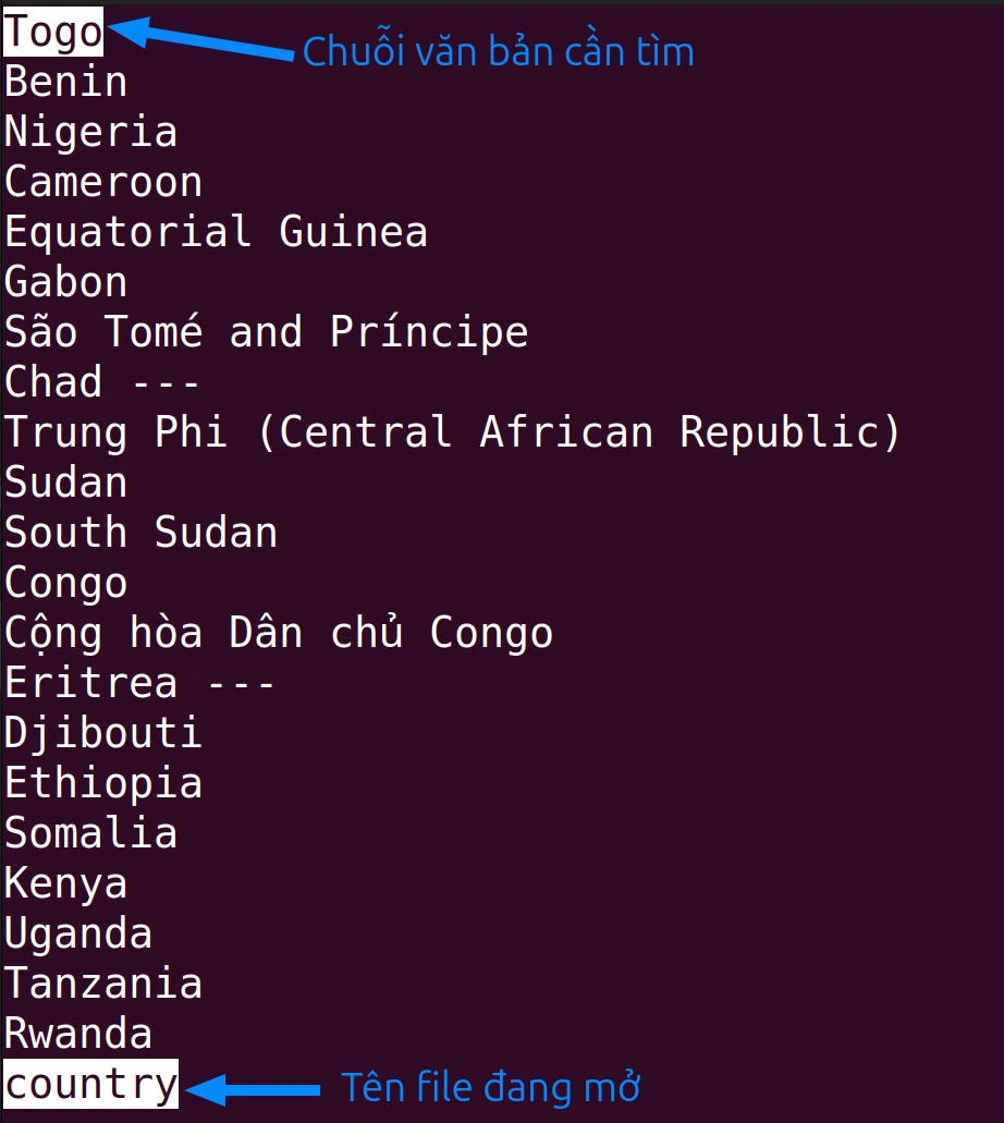 File đã được mở tại dòng đầu tiên chứa chuỗi Zambia