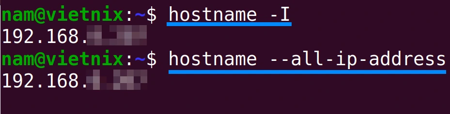 Hiển thị danh sách tất cả network addresses trên host