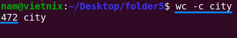 Hiển thị số byte bằng lệnh wc trong Linux