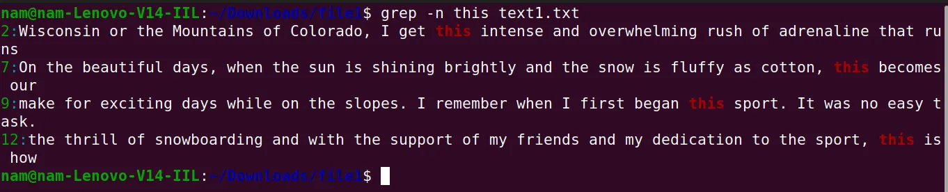 Số dòng chứa chuỗi đã được hiển thị
