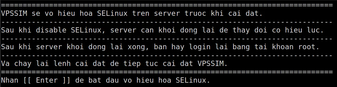 Thông báo vô hiệu hóa SElinux
