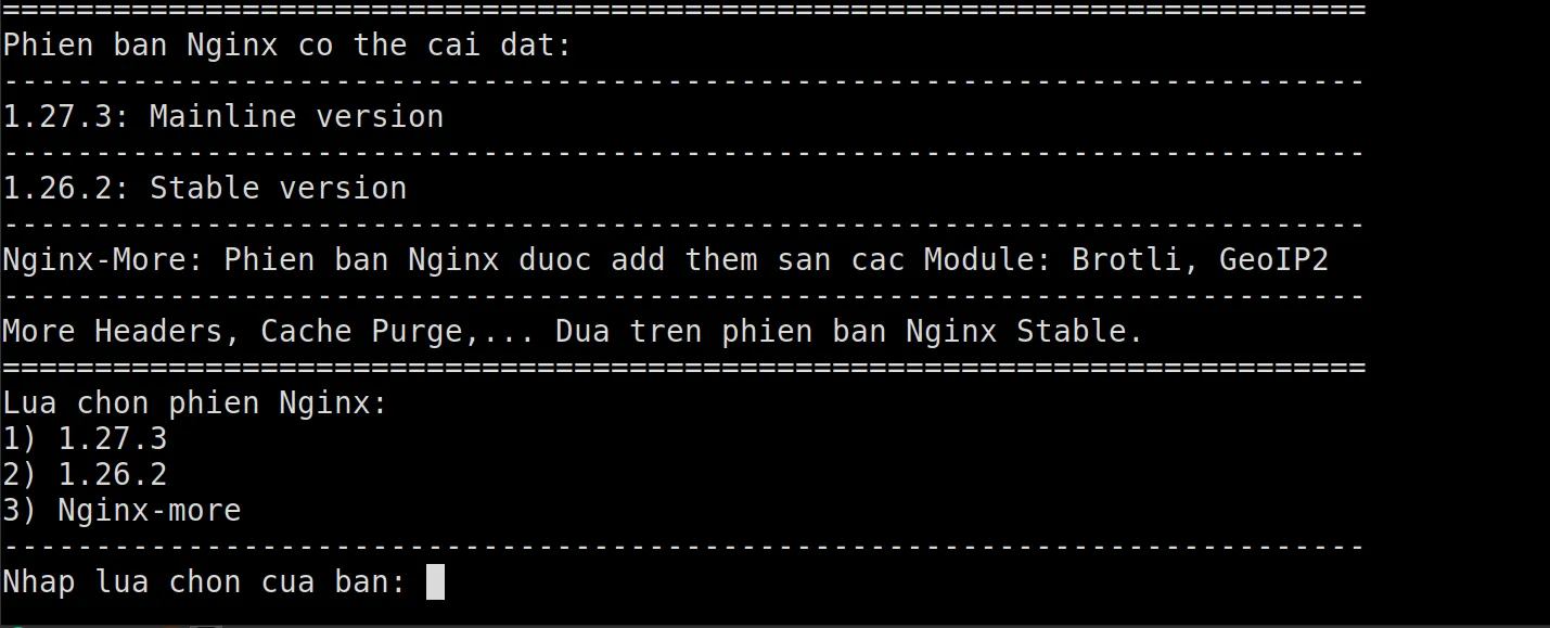 Chọn phiên bản Nginx phù hợp