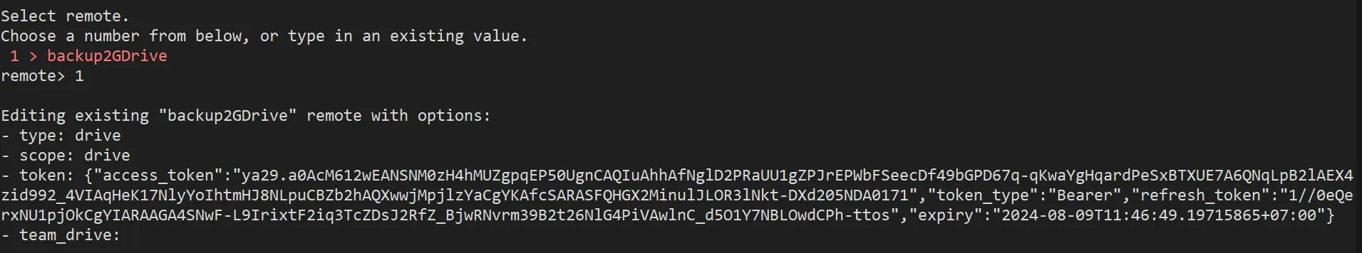 5 bước backup dữ liệu DirectAdmin lên Google Drive 52 Kiểm tra trạng thái liên kết của Rclone