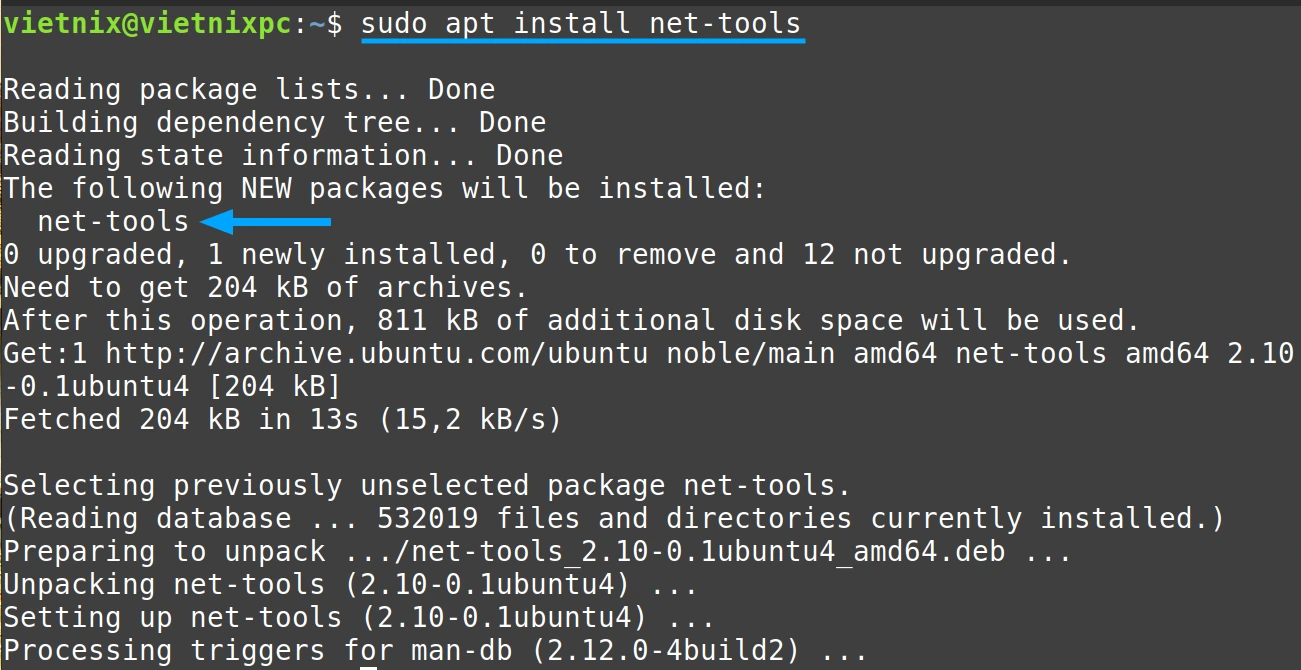 Lệnh ifconfig đã được cài đặt