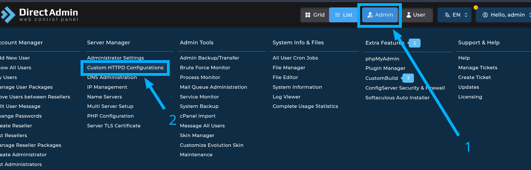Bấm chọn Custom HTTPD Configurations