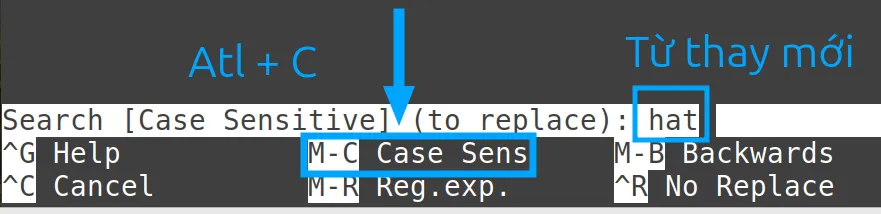 13 ví dụ sử dụng lệnh nano trong Linux hữu ích 57 Minh họa cho việc bạn đã thực hiện tìm kiếm phân biệt chữ hoa/chữ thường