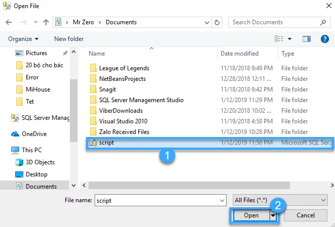 Mở file trong SQL Server