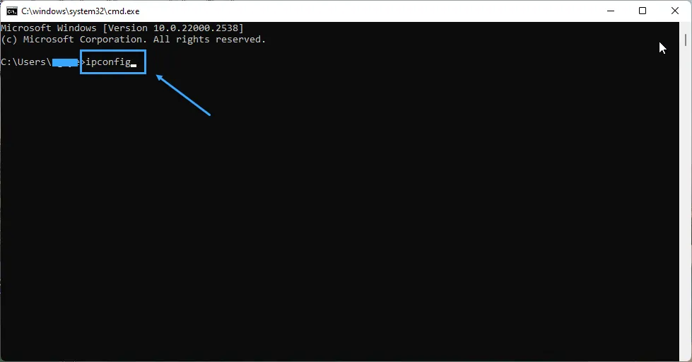 Nhập lệnh “ipconfig”