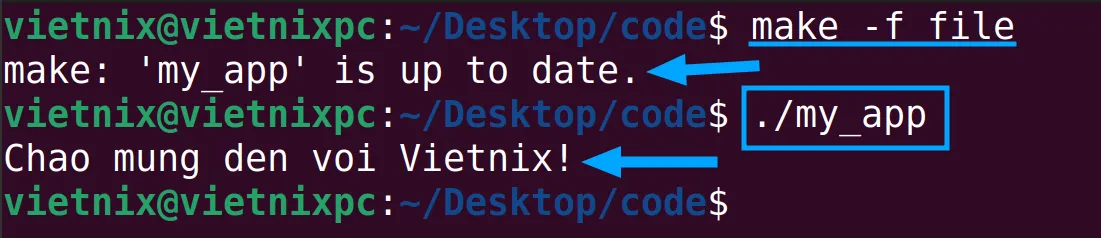 Output file khác đã thay vì Makefile hoặc makefile