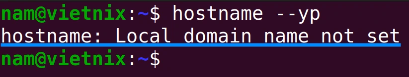 Output sẽ hiển thị domain NIS trong terminal