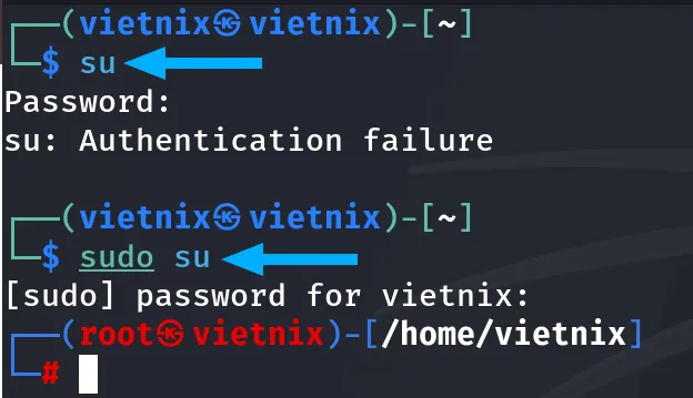 So sánh giữa lệnh su và sudo