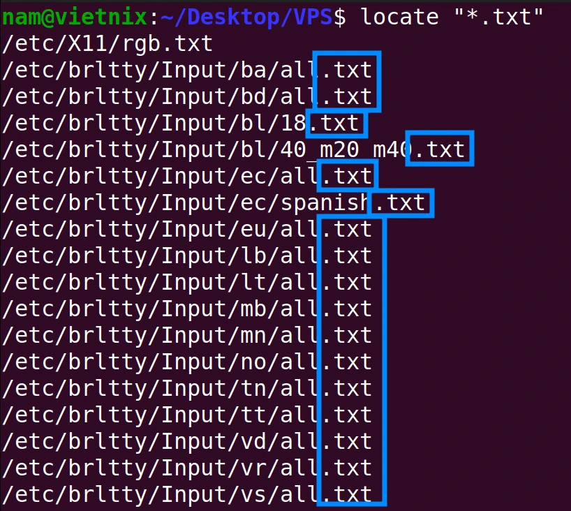 Output hiển thị file trong phần mở rộng