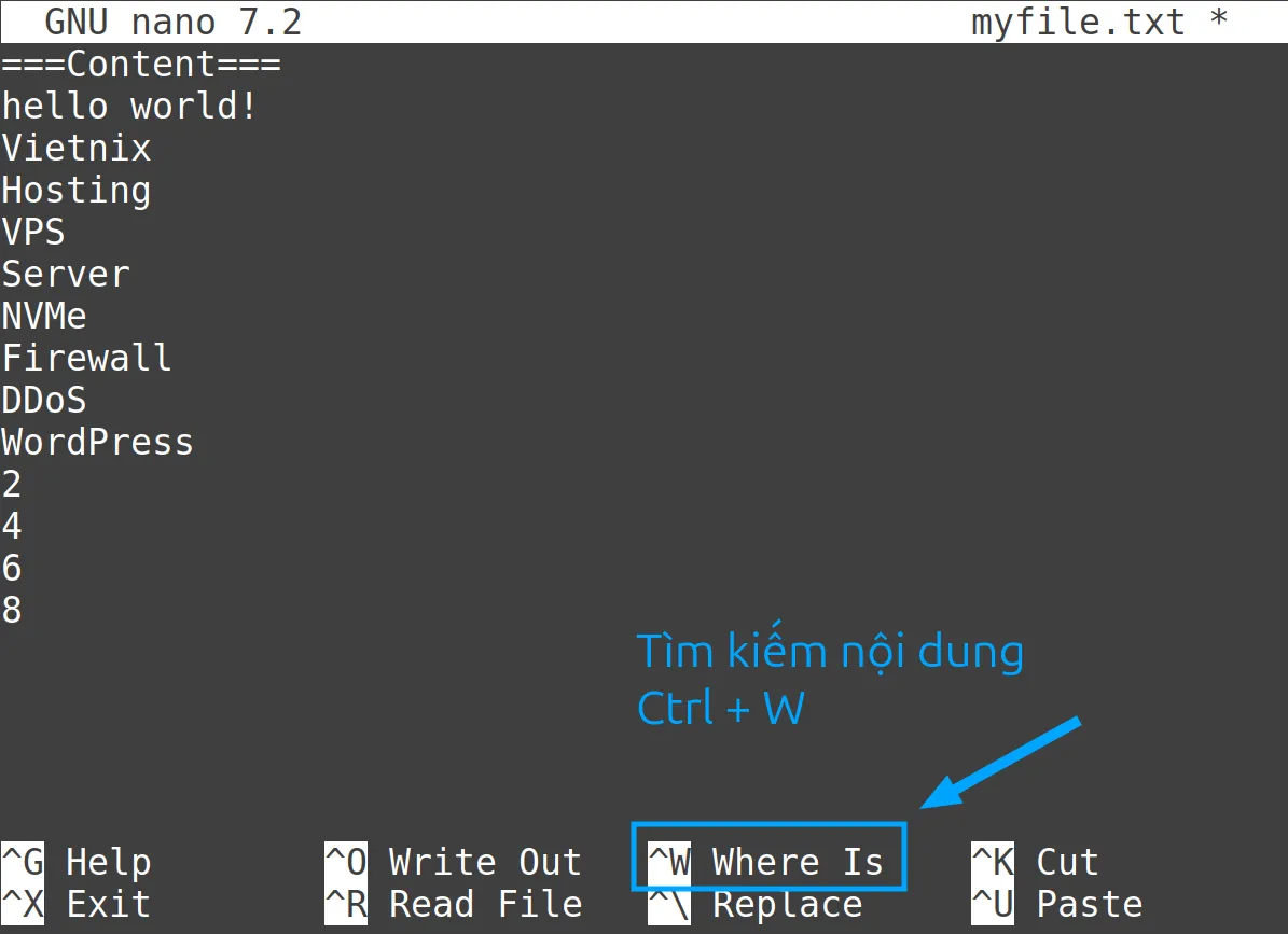 13 ví dụ sử dụng lệnh nano trong Linux hữu ích 47 Sử dụng lệnh nano để tìm kiếm từ khóa