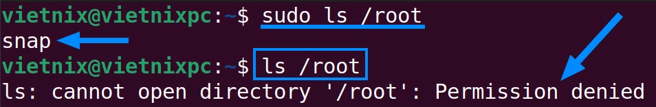 Sử dụng sudo để chạy lệnh với tư cách là user root
