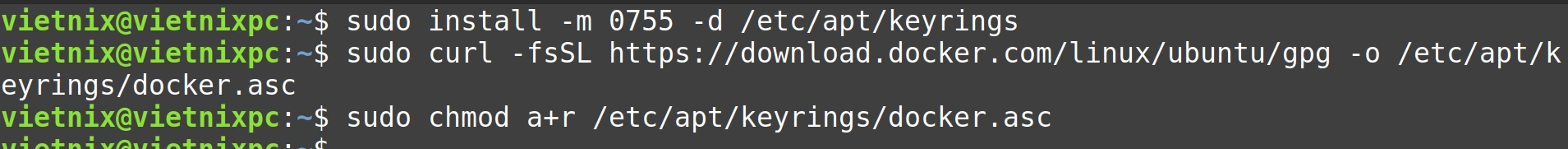 Tạo thư mục cho apt keyring, download khóa GPG và điều chỉnh quyền truy cập