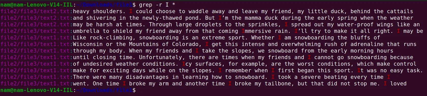 Tất cả các dòng có chứa từ I đã được hiển thị