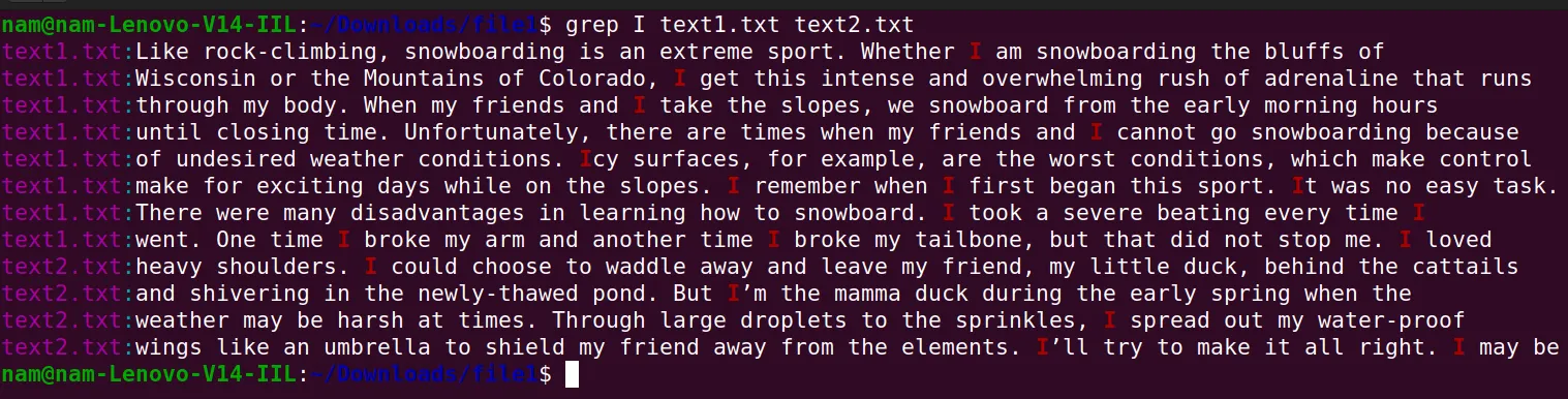 Tất cả các từ I đã được tìm thấy trong 2 file