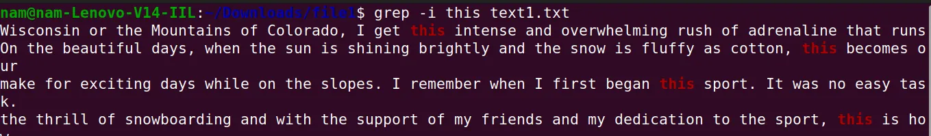 Output hiển thị chữ this đã bỏ qua phân biệt chữ hoa/thường