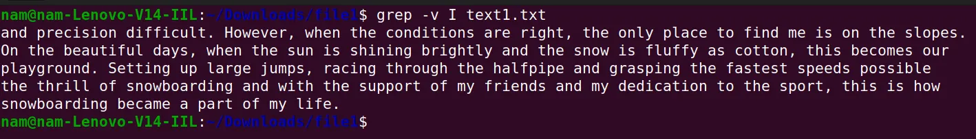 Tất cả các dòng đều được hiển thị ngoại trừ dòng chứa từ I