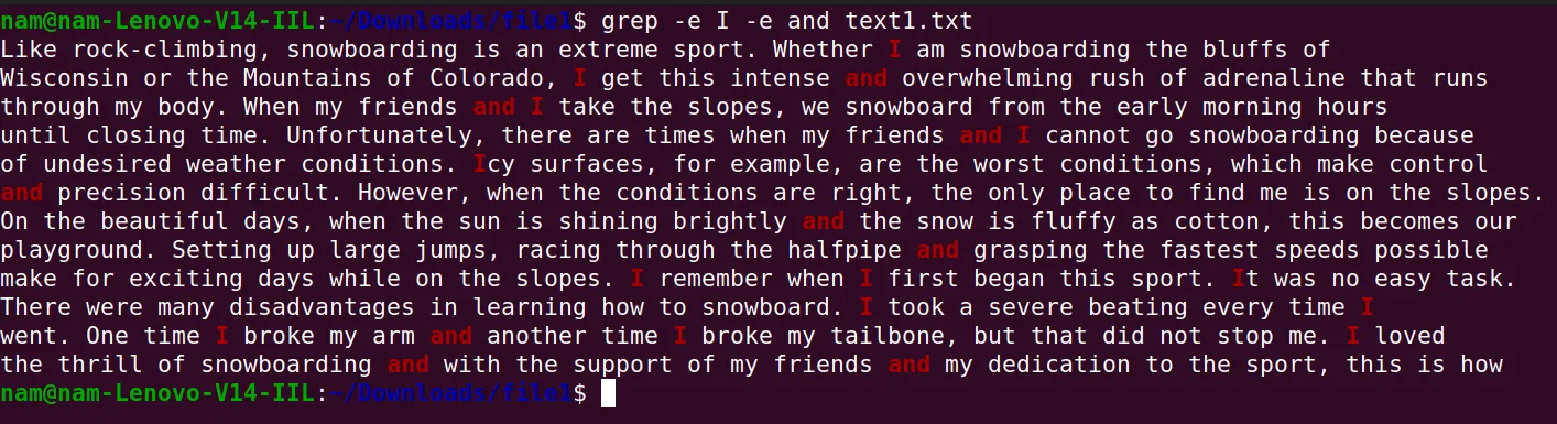 Hai từ I và and hiển thị trùng khớp bên trong file